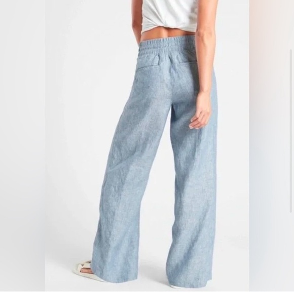 Athleta Cabo Linen Light Heathered Blue Beachy Wide Leg Drawstring Pant - Picture 7 of 8